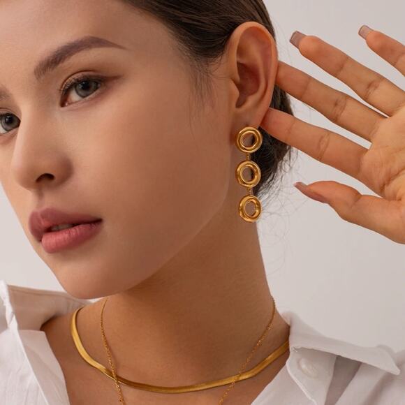 NEW 18K karat yellow gold plated circle drop dangle earrings jewelry B23B - Picture 7 of 8